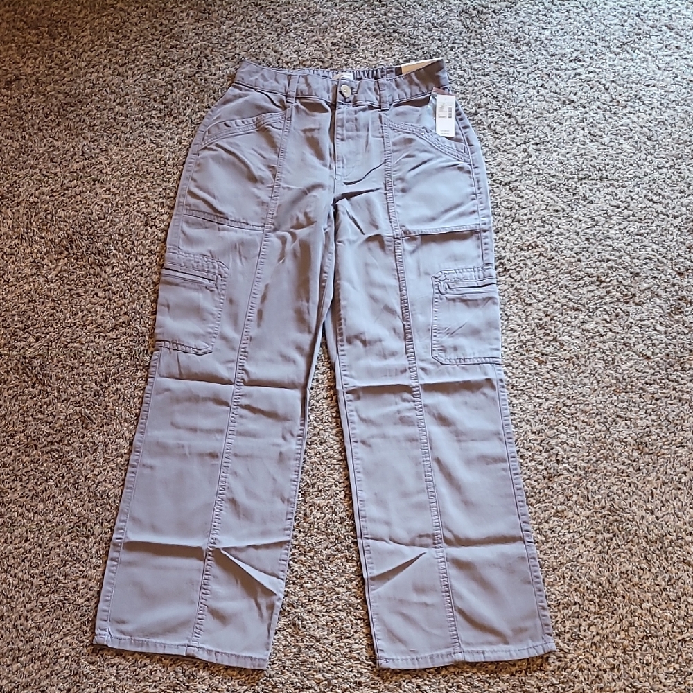 NWT Maurices Grayish/Blue Cargo High Rise Pants Size 6 SHORT
